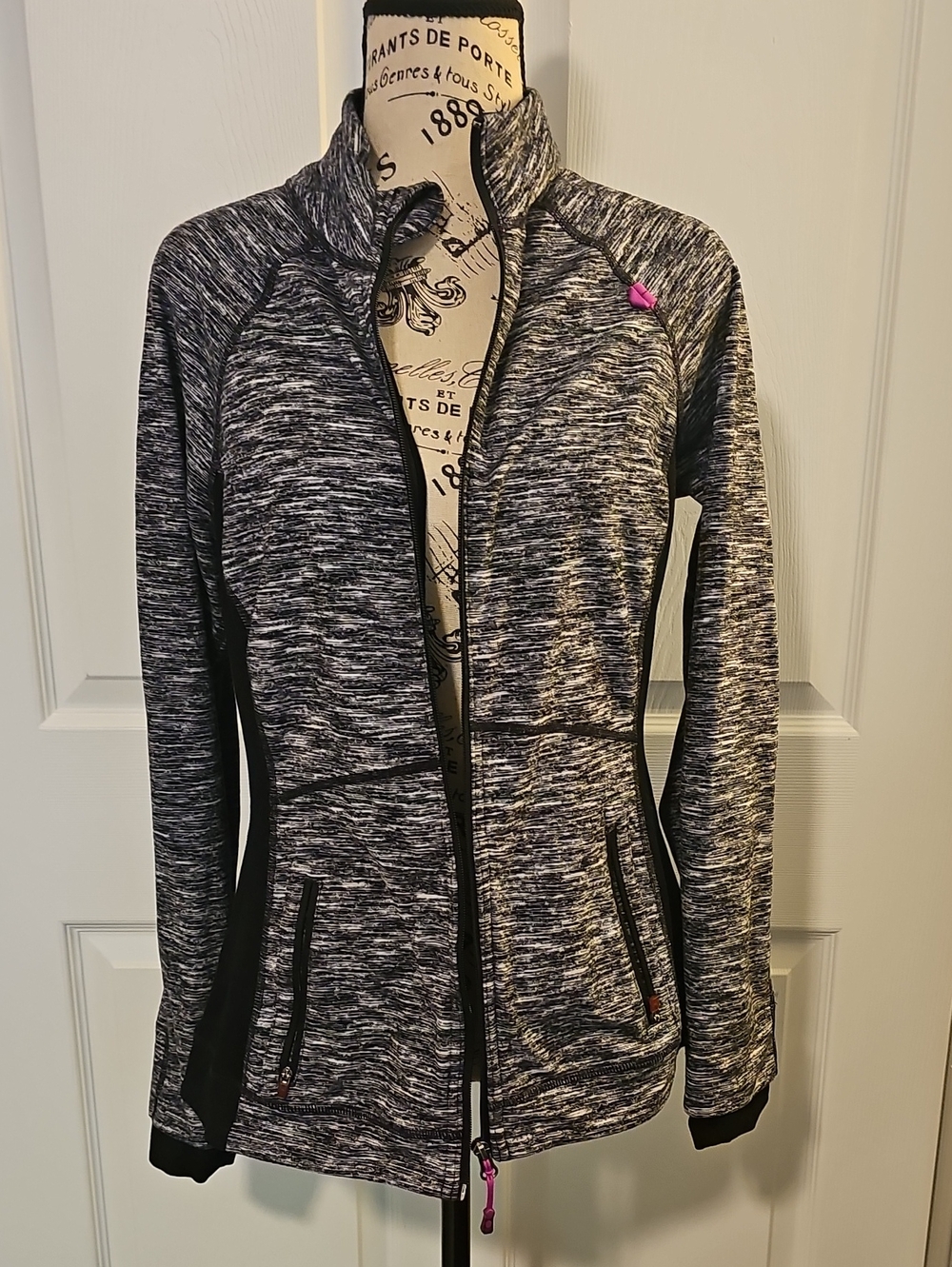 Tangerine Heathered Black Zip-Up Utility Jacket with Pink Accents